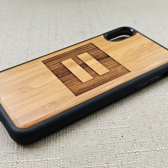 Real Wood Phone Case Tan Bamboo Back Case for iPhone X EQUALITY SIGN Graved - Picture 6 of 10